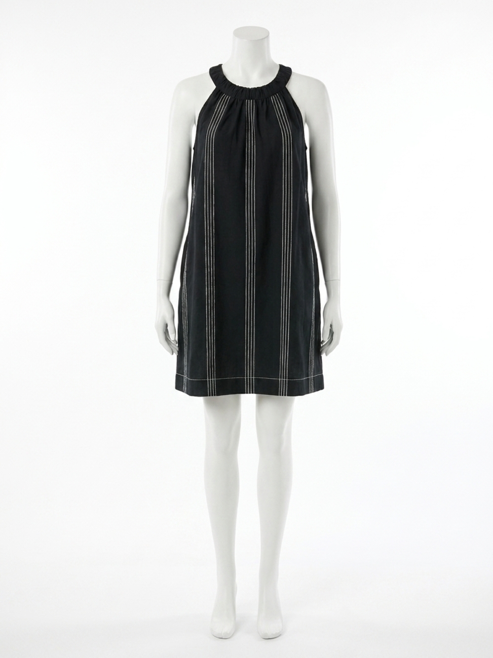 NEW STRUT & BOLT finley stitch contrast halter neck dress in black